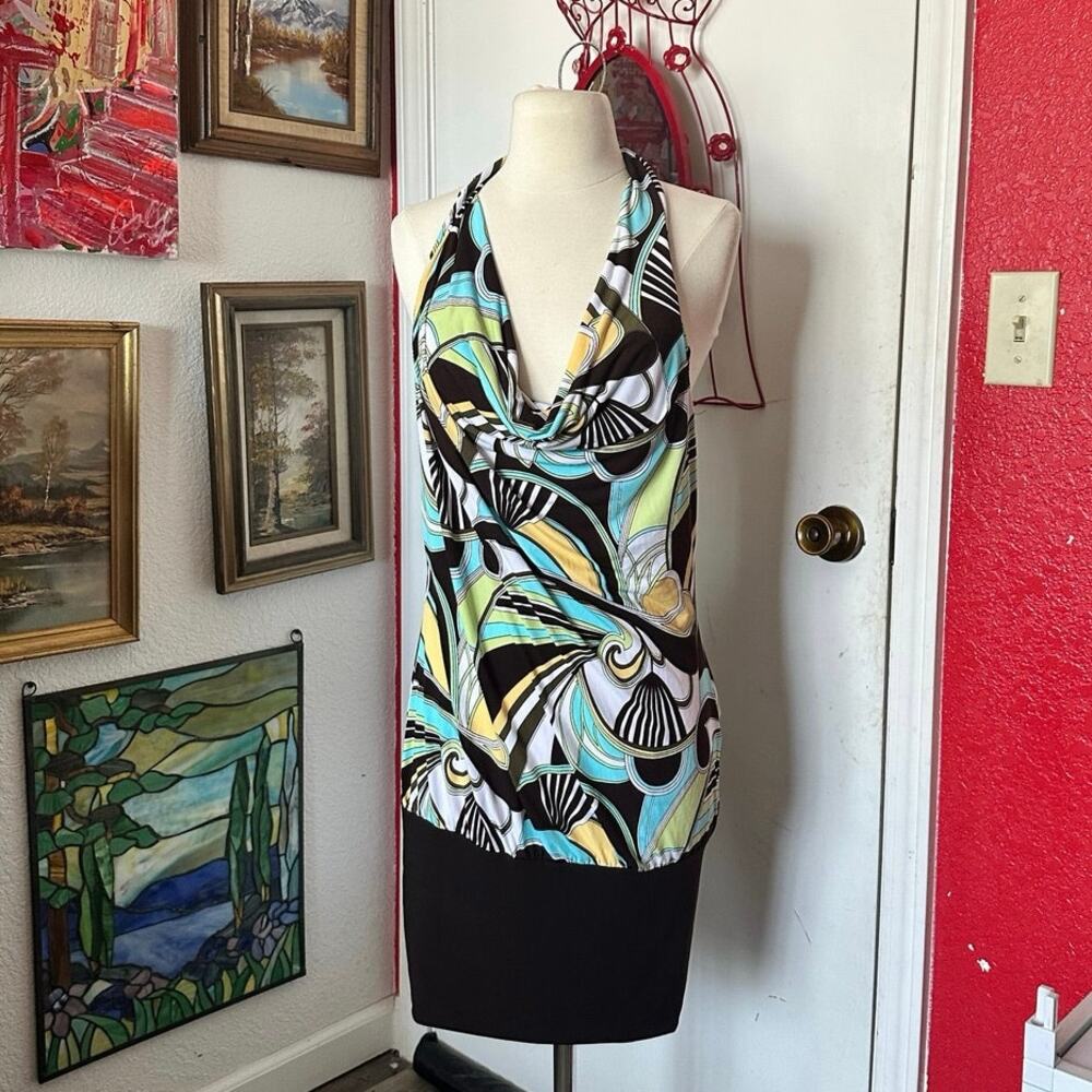 tempted hearts green brown black halter swirl bodycon dress